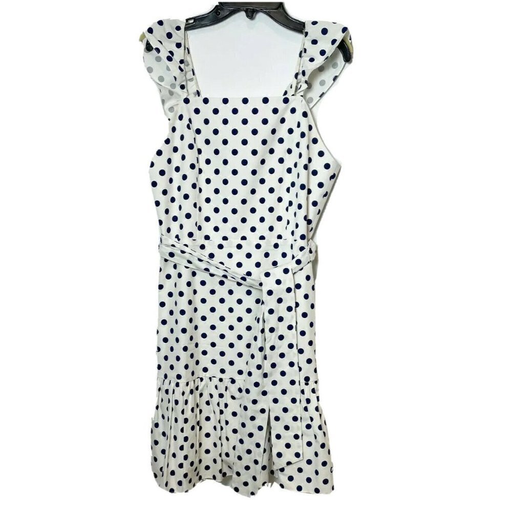 Alice+Olivia Farah Sleeveless Polka Dot Mini Dress Blue White Size 6 Ruffle Hem
